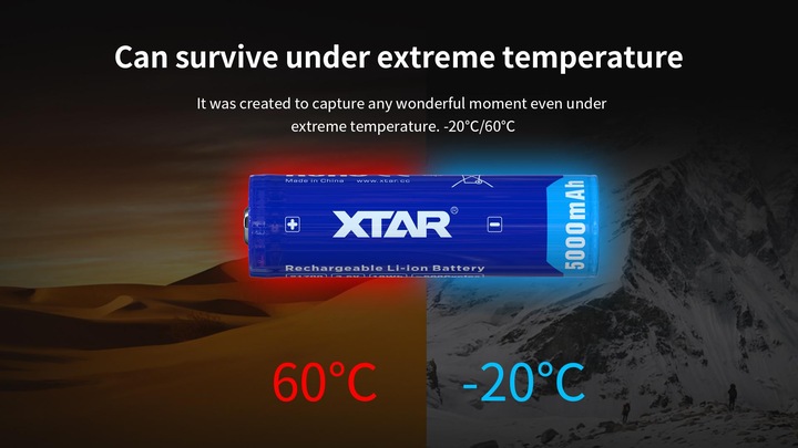 Actual product image Xtar 5000mAh 3.6V 21700 battery with PCB (1 pcs., Device specific, 5000 mAh)