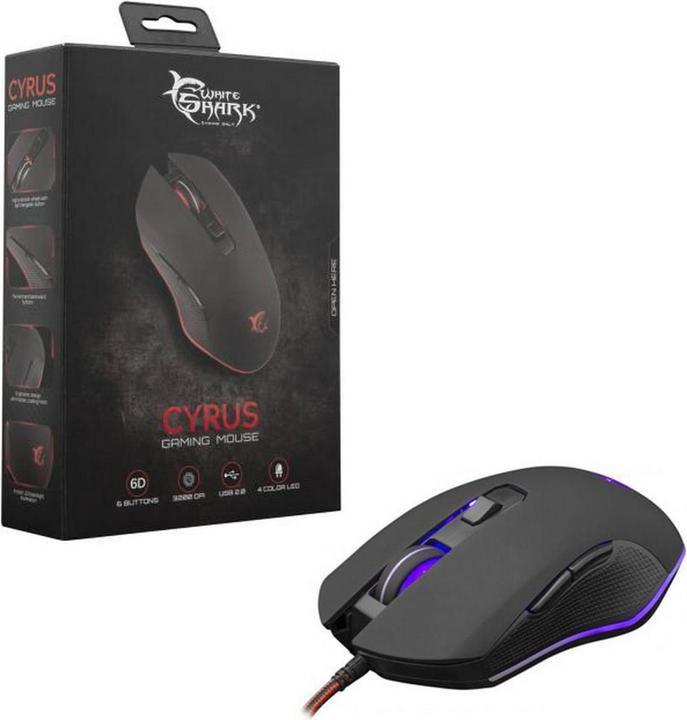 Actual product image Gaming mouse Shark Cyrus with backlight, Black (Cable)