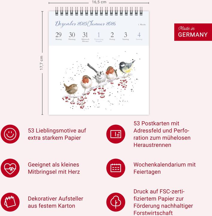 Produktbild Hannah Dale: Happy Animals Premium-Postkartenkalender 2026 (165 x 177 mm, Kein Einband, Deutsch)