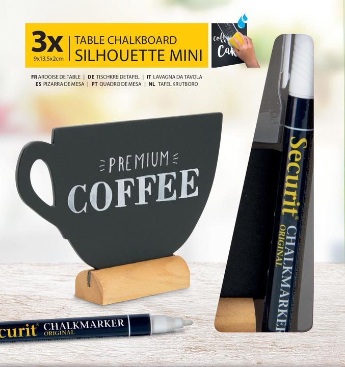 Image du produit Securit Tischkreidetafel Silh. 3x MiniTasse (Tableau noir, 9 x 13,5 x 2 cm)