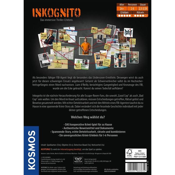 Produktbild Kosmos Masters of Crime - Inkognito (Deutsch, 1 - 6 Spieler)