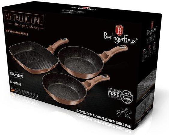Actual product image BerlingerHaus Metallic Line pan set Rose Gold Edition, 3 pcs. (Pan set + pot set, Aluminium, 20 x 4.50 cm)
