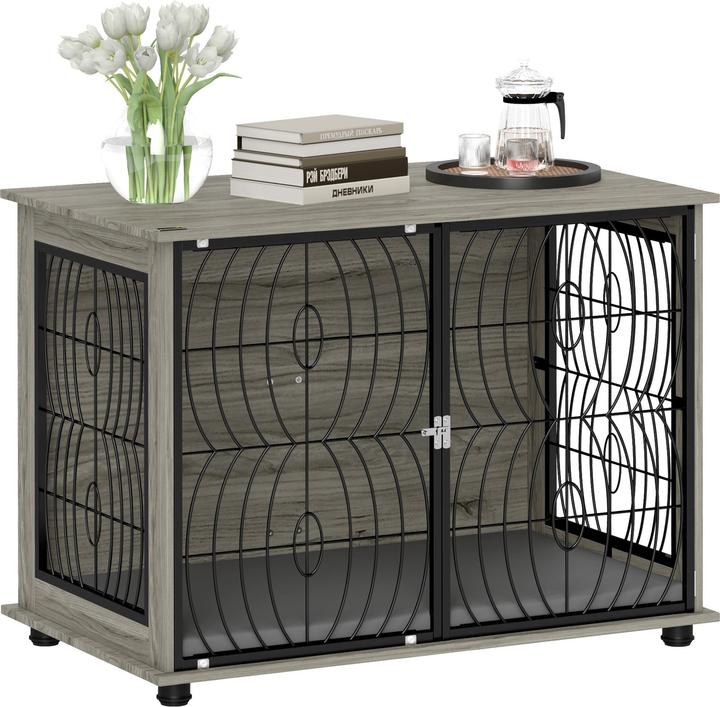 Actual product image PawHut Hundekäfig Spanplatte, Stahl Grau (Dog house)