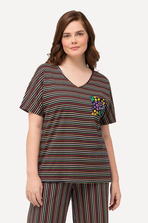 Image du produit Ulla Popken T-shirt de pyjama rayé, manches courtes et col en V (46, 48)