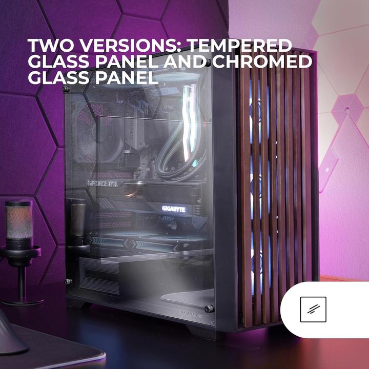 Actual product image Mars Gaming Boitier Moyen Tour Atx Mc-Wood RGB Avec Panneau Vitré (Noir/Chrome) (ATX, mATX, Mini-ITX)