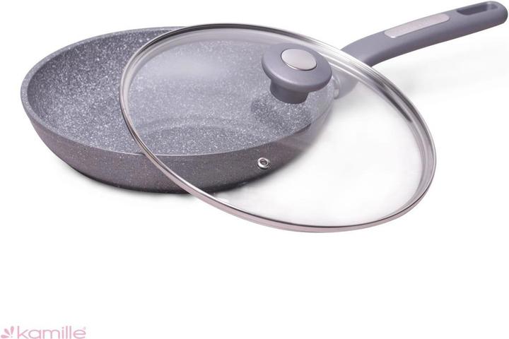 Kamille KM 4271GR Padella alla camomilla con coperchio (24 cm, Padella per friggere, Alluminio)