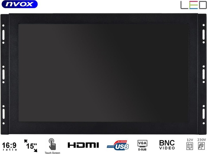 Produktbild Nvox Touch Monitor Open Frame LED 15Cali FHD VGA HDMI BNC USB 12V 230V