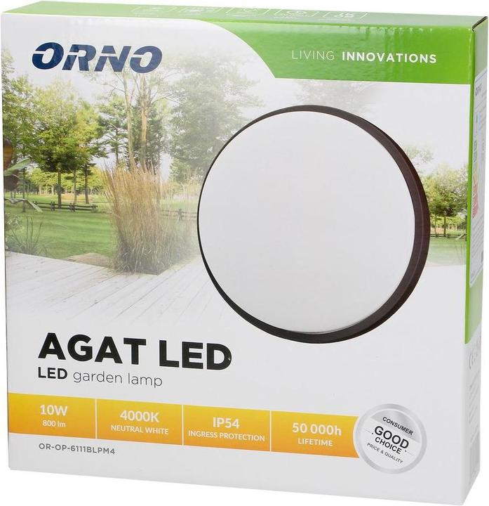 Actual product image Orno AGAT LED 10W, garden light, 800lm, IP54, 4000K, black (IP54)