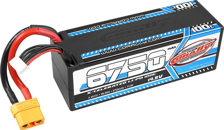Actual product image Team Corally X-Celerated 100C LiPo Battery 6750 mAh 14.8V Stick 4S Hard Wire XT90