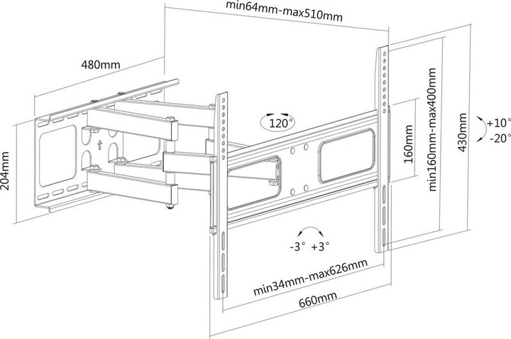 Immagine prodotto Rs Pro Solido supporto per TV a parete articolato (Muro, 70", 50 kg)