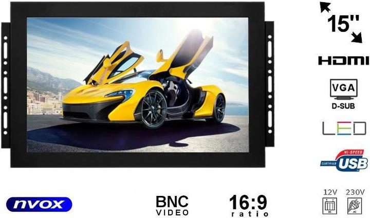 Produktbild Nvox Monitor open frame led 15cali vga hdmi bnc usb 12v 230v