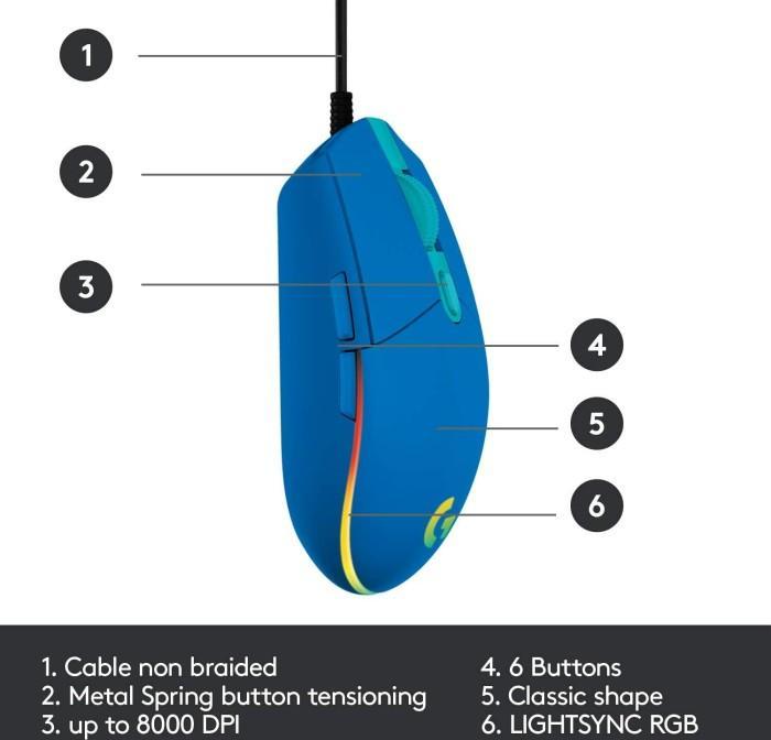 Actual product image Logitech Gaming mouse G203 Lightsync RGB, Blue (Cable)