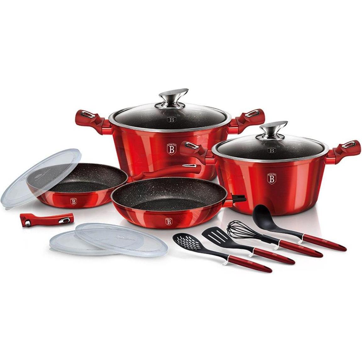BerlingerHaus POT AND BAKER SET BH-7057, Pfanne + Kochtopf, Rot