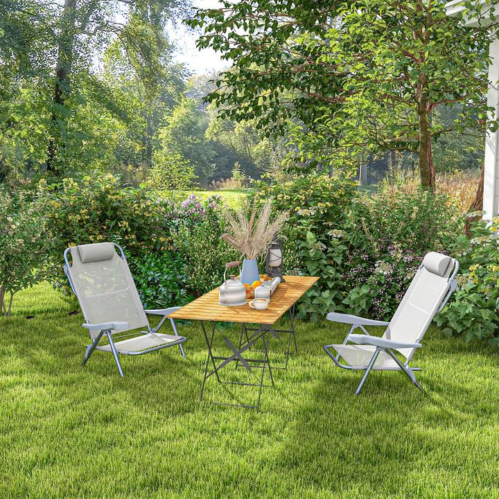 Image du produit Outsunny Strandstuhl Aluminium, Mesh-Gewebe Hellgrau