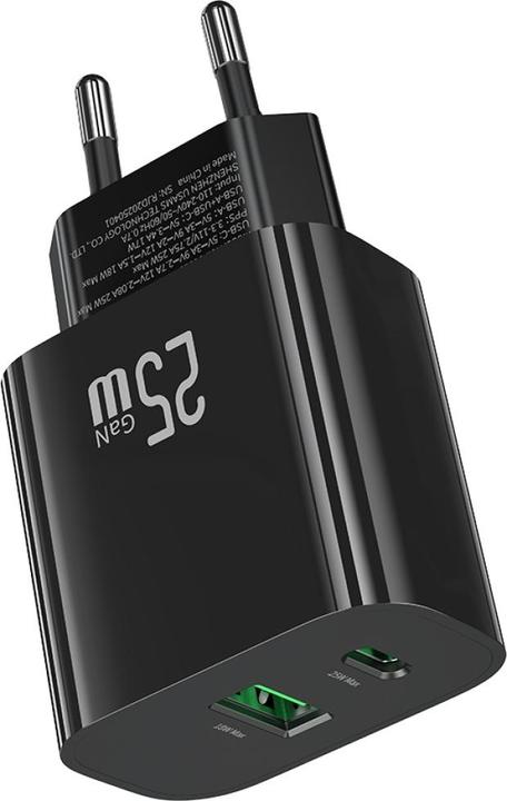 Actual product image Usams Wall Charger CC315 T65 25W 1xUSB-C 1xUSB-A Fast Charging black (25 W, 2 ports)