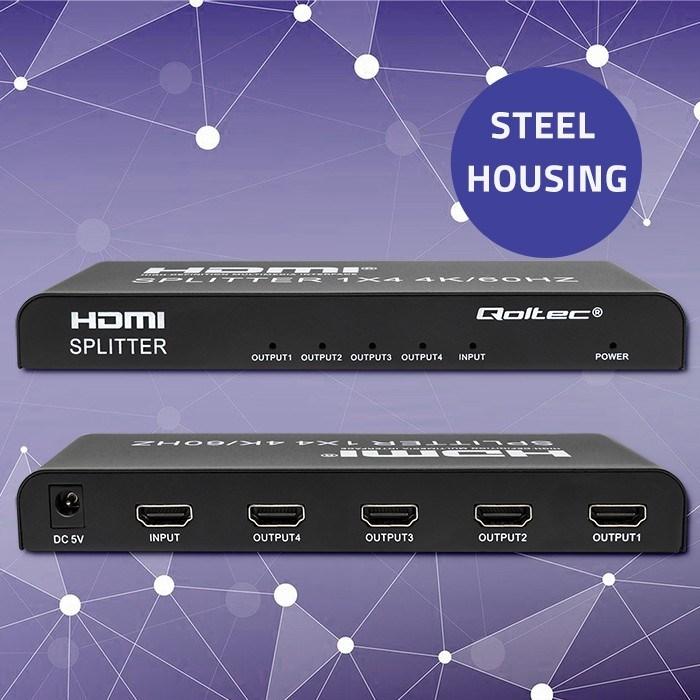 Thumbnail - Qoltec 51799 Aktiver HDMI-Splitter 4 x HDMI 4K x 2K 6 Gbit/s 60Hz, Switch Box