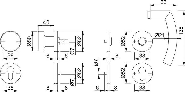 Actual product image Hoppe Trondheim rosette set E58/42KV/42KVS/1430Z stainless steel F69 round cylinder DIN left / right flat (Door set)