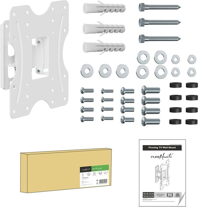 Image du produit PureMounts Support TV mural, support universel inclinable et pivotant pour 23-42 pouces plats et incurvés (Mur, 30 kg, 23" - 42")