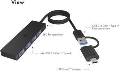 Produktbild Icy Box ICY BOX Kompakte Multiport-Dockingstation, Hochgeschwindigkeit USB-Hub, IB-HUB1424-C3 (USB-C, USB-A, 4 Ports)