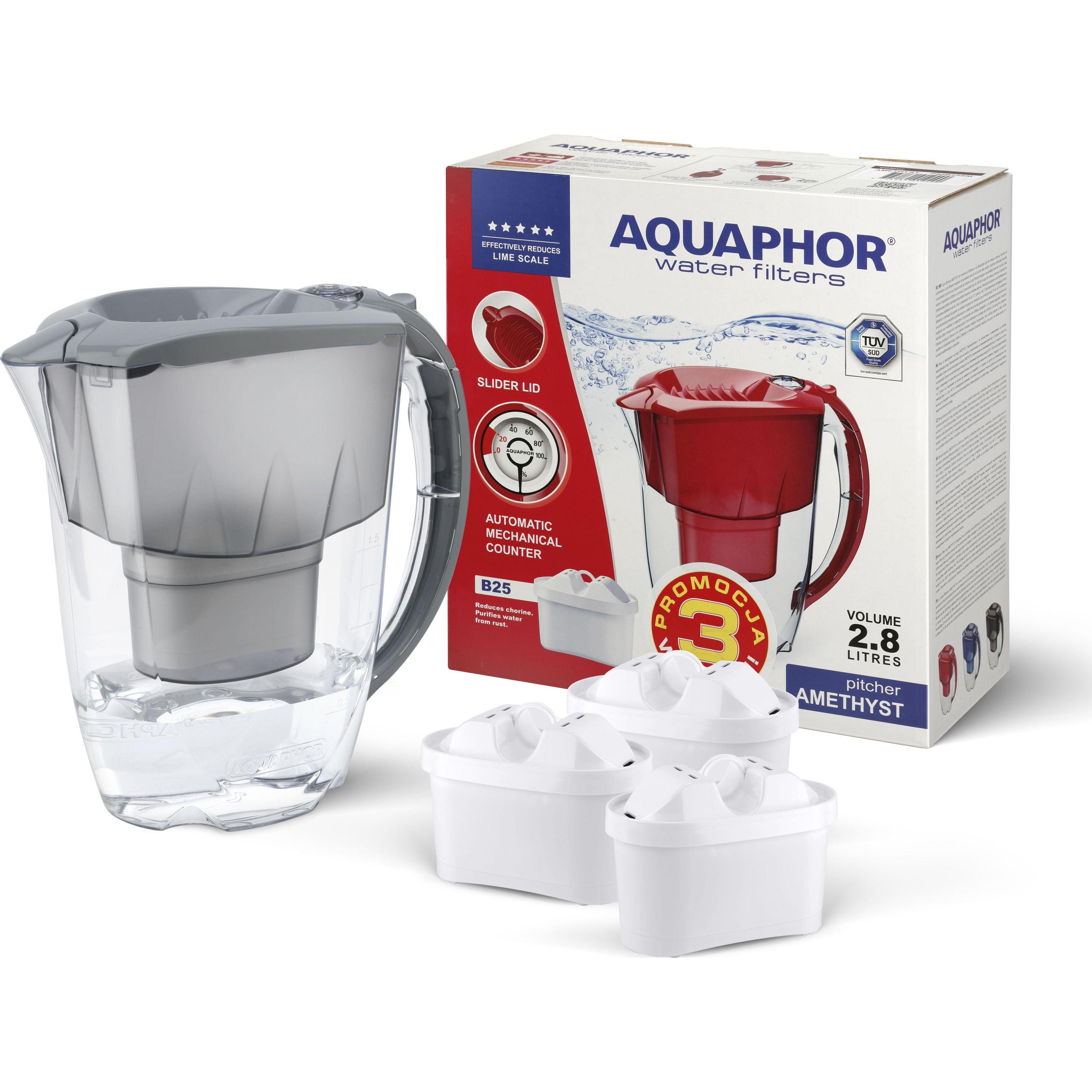 Aquaphor Filter jug Amethyst 2.8 l + 3 inserts (color gray), Wasserfilter, Grau