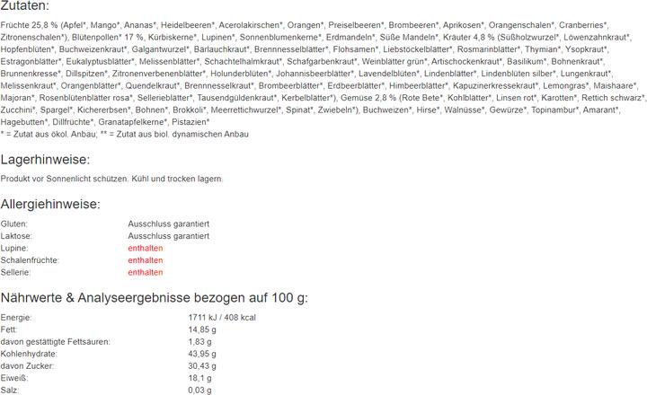 Nährwerte und Zutaten Jentschura WurzelKraft Feingranulat Bio (1 Stück, Granulat, 60 g)