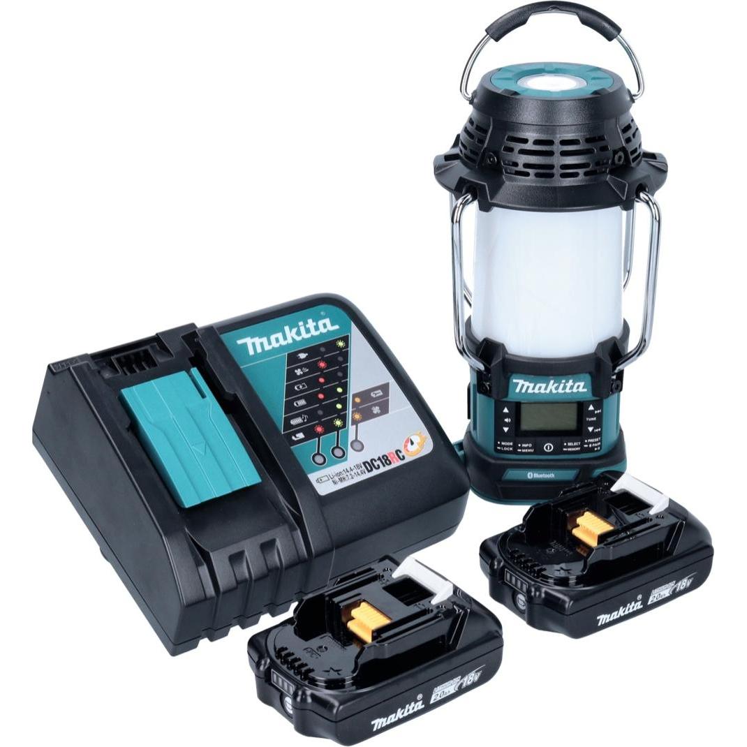 Thumbnail - Makita DMR 056 RA Akku Radio 18 V FM DAB+ mit Laterne 360° Taschenlampe IP65 + 2x Akku 2,0 Ah + (FM, AM, DAB+, DAB, Blue...