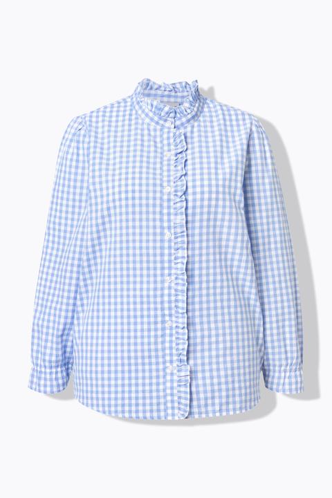 Actual product image Ulla Popken Checkered Button Down Ruffle Blouse (54)