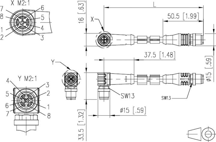Produktbild Metz Verbindungsleitung M12 ST-M12 ST 8-pol X-kodiert gewinkelt-gerade 5m (S/FTP, CAT6a, 5 m)