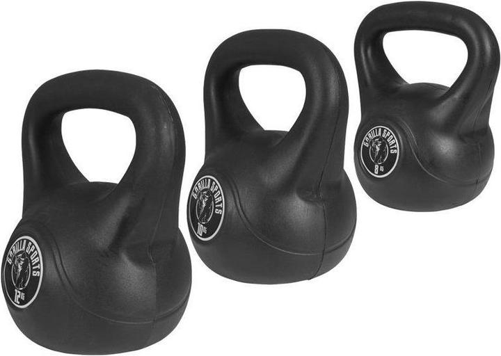 Actual product image Gorilla Sports Kettlebell plastic (1 x 8 kg, 1 x 10 kg, 1 x 12 kg)