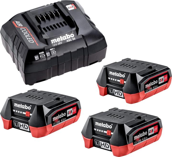 Productafbeelding Metabo Basisset 3x LiHD accupack 12 V 4.0 Ah accu ( 3x 625349000 ) + ASC 55 lader ( 627044000 (12 V)