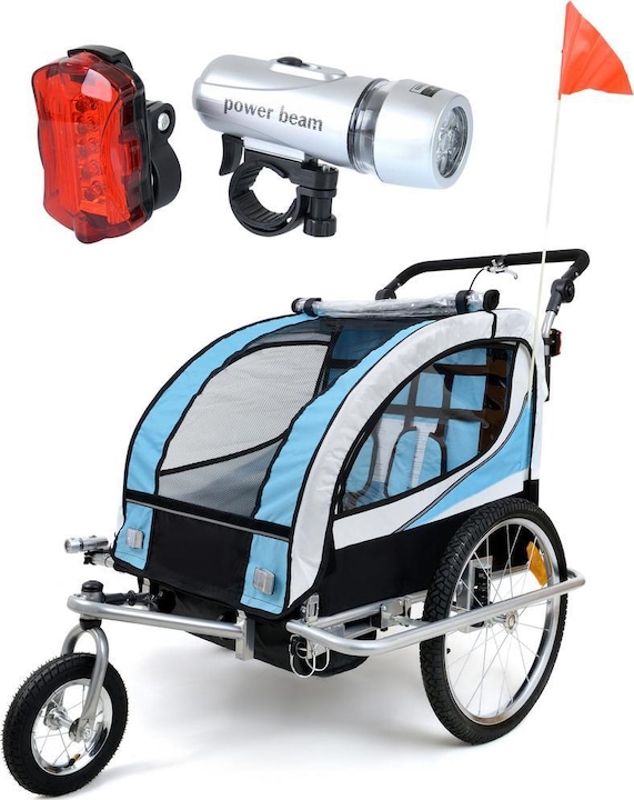 Produktbild FunFit Fahrradanhänger mit Stossdämpfer 2-Sitzer +JOGGER blau