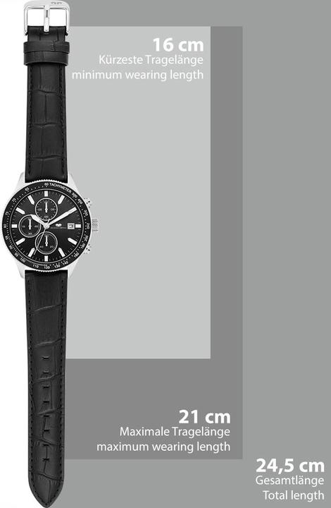 Produktbild Herren Chronograph Karthago II Echtleder Schwarz - 31944 (Chronograph, 43 mm)