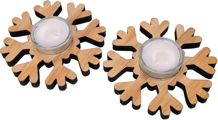 Immagine prodotto La Mia! Porta tealight in legno di ontano con inserto in vetro - decorazione natalizia fiocco di neve
