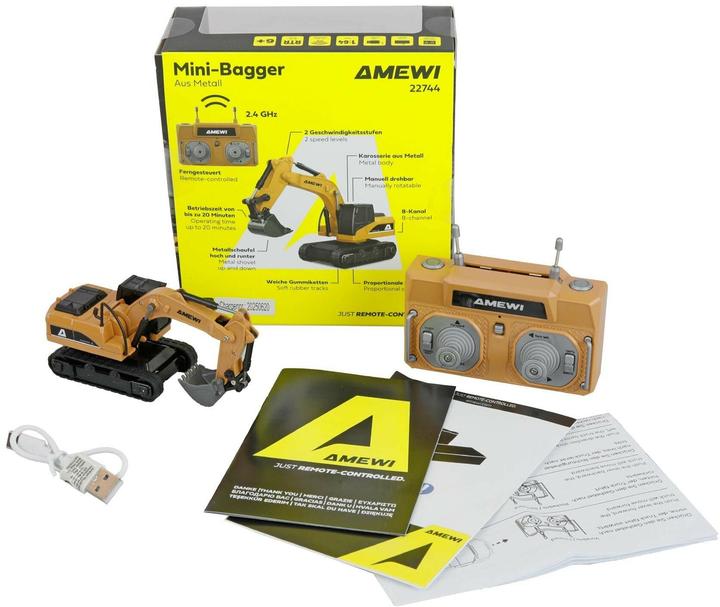 Productafbeelding Amewi Mini-Bagger aus Metall proportional 8-Kanal 1:64 RTR (RTR Gereed voor gebruik)