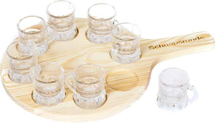 TOP Schnapsrunde aus Holz (8x, Schnapsgläser + Shotgläser)