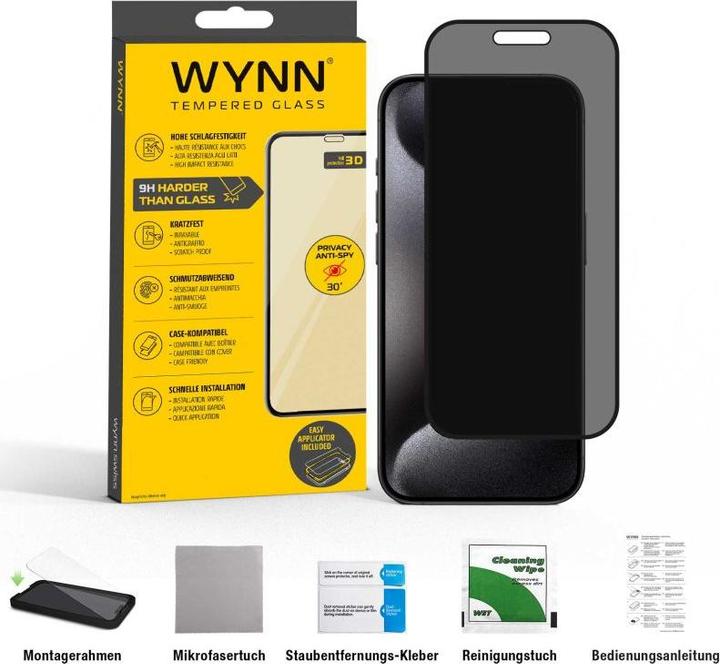 Immagine prodotto Wynn Electronics 3D Privacy Schutzglas iPhone 15 Pro - 30° 2 - Weg Schutz (Apple iPhone 15 Pro)