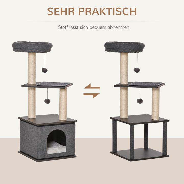 Immagine prodotto PawHut Albero per gatti con grotta per gatti e palline sospese (104 cm, Grigio scuro)