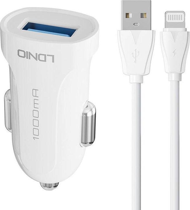 Actual product image Ldnio DL-C17 car charger, 1x USB, 12W + Lightning cable (white)