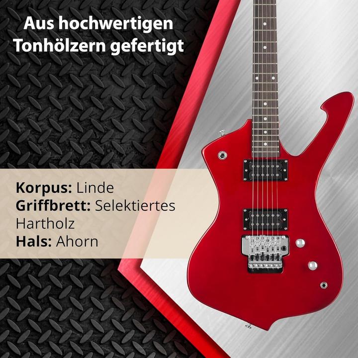 Produktbild Rocktile E-Gitarre mit Humbucker Pickups, FR-Style Tremolo und 22 Bünden (E-Gitarre, geschroeftem Ahornhals, Lindeholz-Korpus)