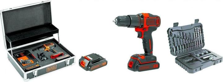 Produktbild Black & Decker Blac Akku-Bohrschrauber 2x18V 1,5Ah BDCHD18B2FC-QW (Bohrschrauber, Schlagbohrschrauber)