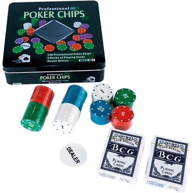 Tinisu Professionelles Pokerset 100 Chips 2 Kartenspiele und Metallbox