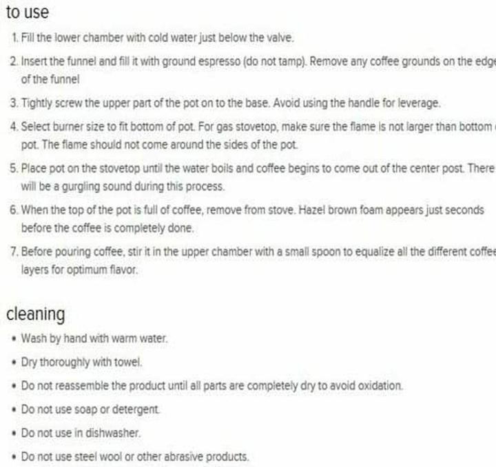 Valori nutrizionali e ingredienti Bialetti Moka 9 tazze (9 Tazze)