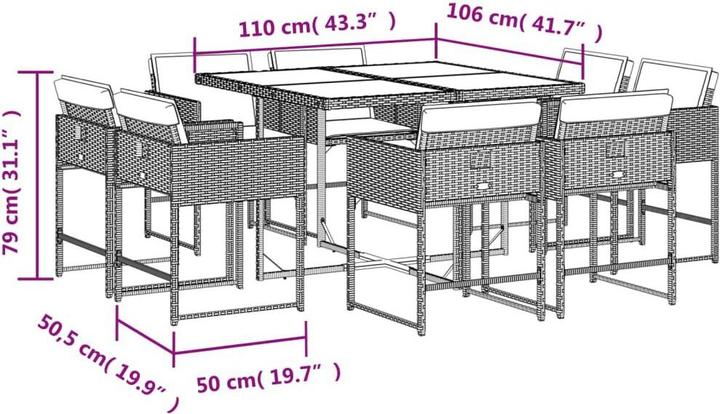 Actual product image vidaXL Garten Essgruppe (110 x 106 x 73 cm)