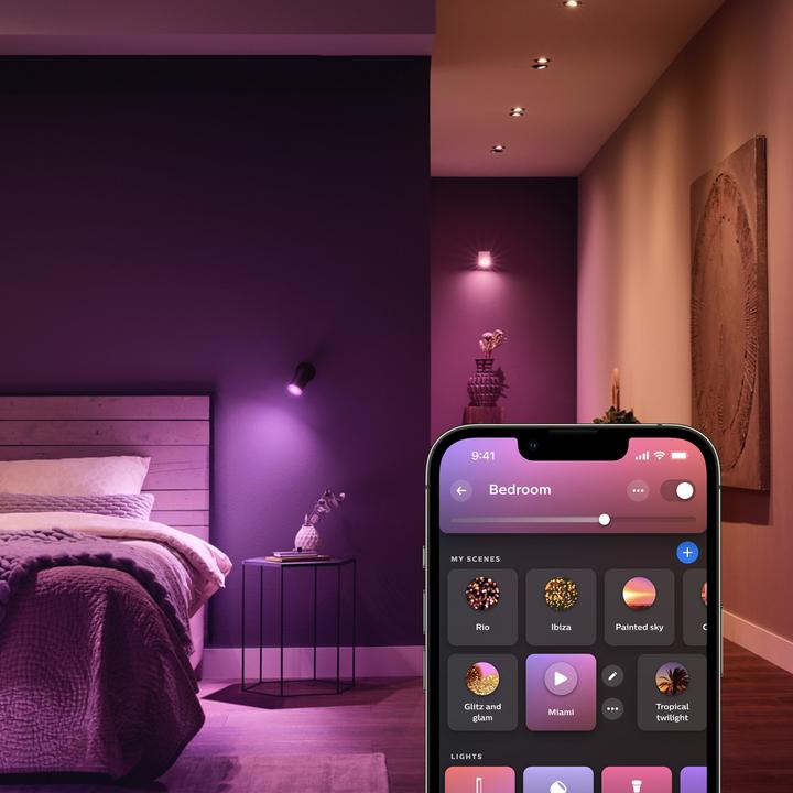 Actual product image Philips Hue Starter Kit Bridge Pro + LED White & Color Ambiance (GU10, 4.20 W, 400 lm, 3 x, E)