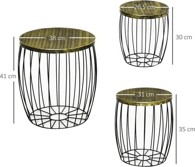 Produktbild Swisshandel24 3er-Set Couchtische Beistelltische Retro Metallkorb Drahtkorb Garten Satztisch Gartenmöbel Outdoor B