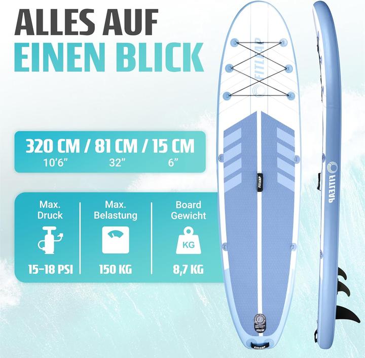 Actual product image Fitleap Premium Stand Up Paddle Board aufblasbar - SUP Board Set mit Hochdruckpumpe, verstellbar… (10'5")