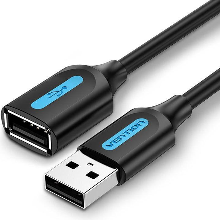 Image du produit Vention Câble d'extension USB 2.0 mâle vers femelle CBIBH 2m Black PVC (2 m, USB 2.0)