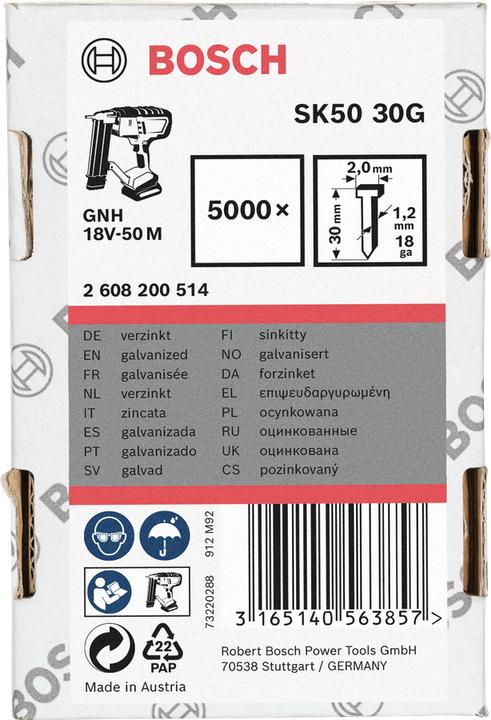 Produktbild Bosch Professional Zubehör Senkkopf-Stift SK50 30G, 1,2 mm, 30 mm, verzinkt