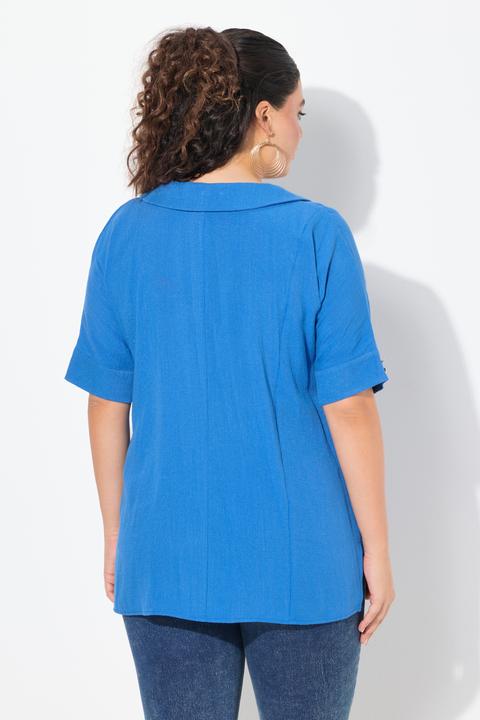 Immagine prodotto Ulla Popken Blusa in misto lino dal taglio oversize con collo con risvolti e mezze maniche (50, 52)