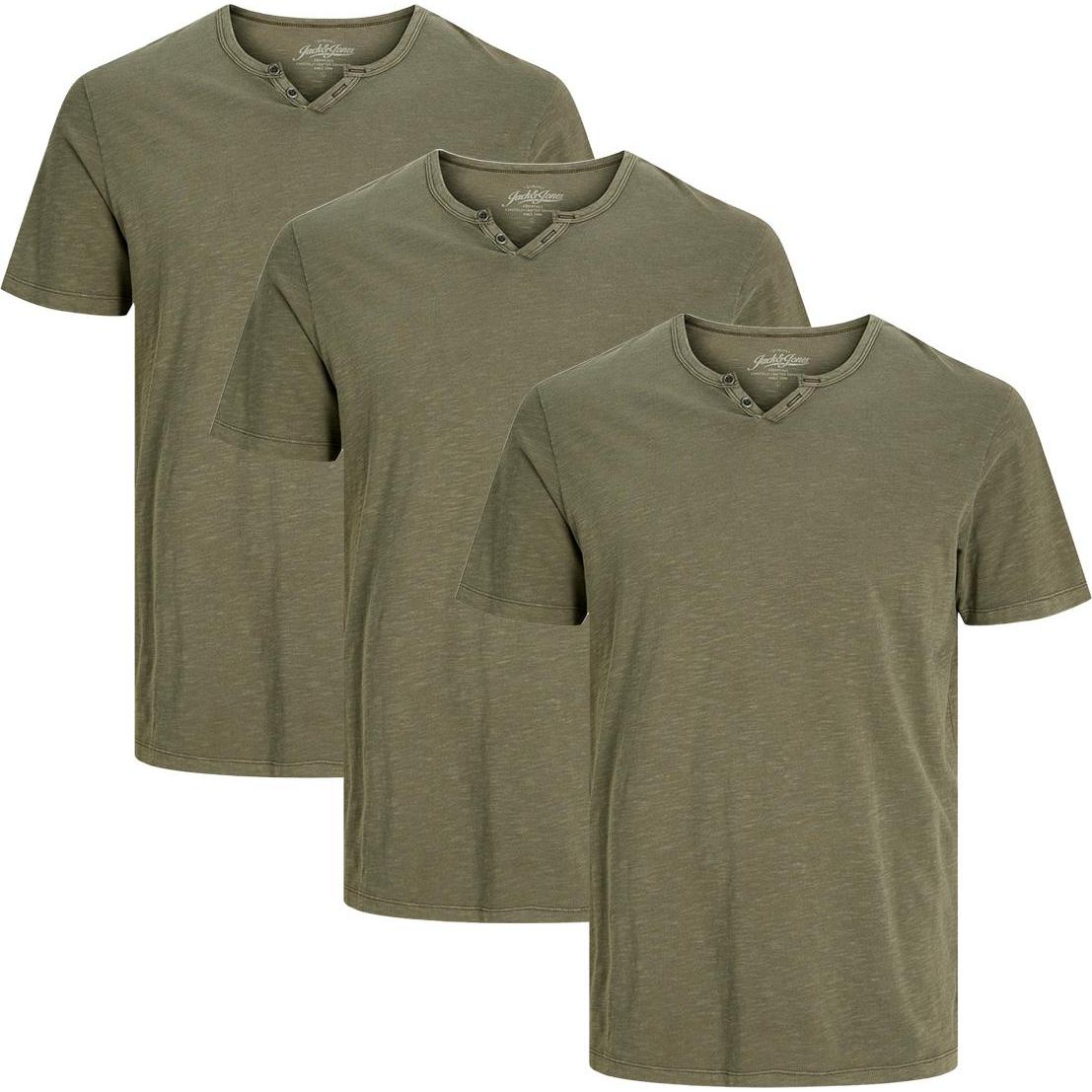 Jack & Jones, Herren, Shirt, 3er Pack Split T-Shirt, Grün, (XL)